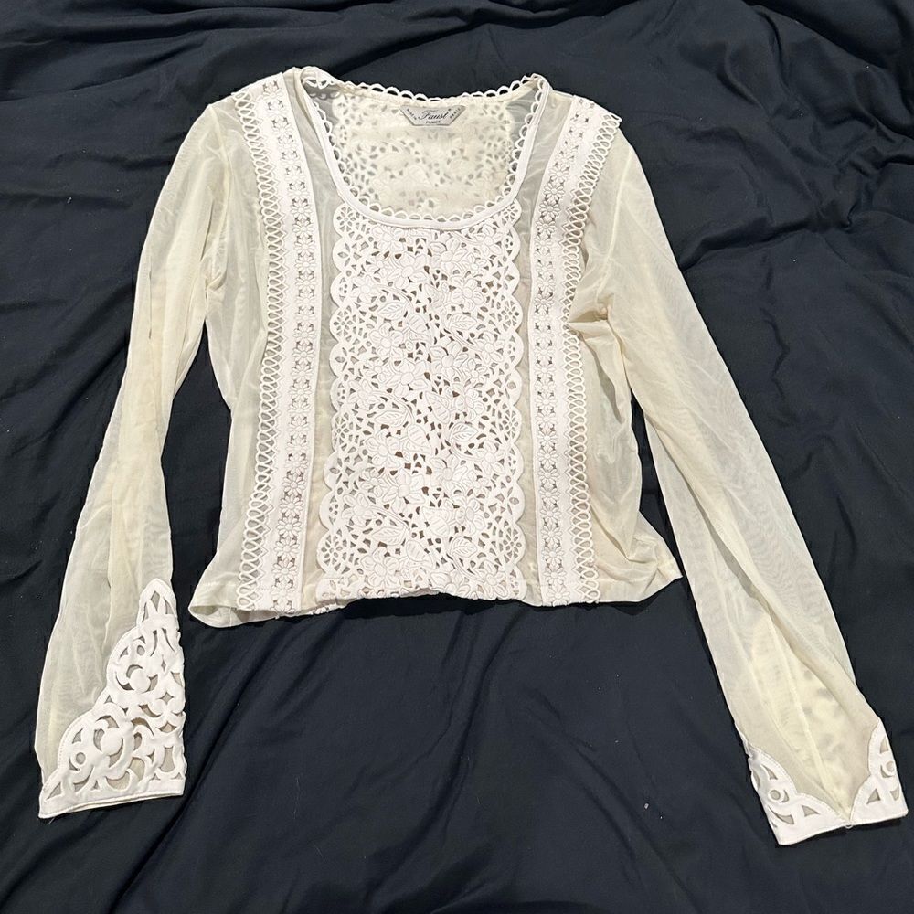 Faust made in Paris top women floral white cream S